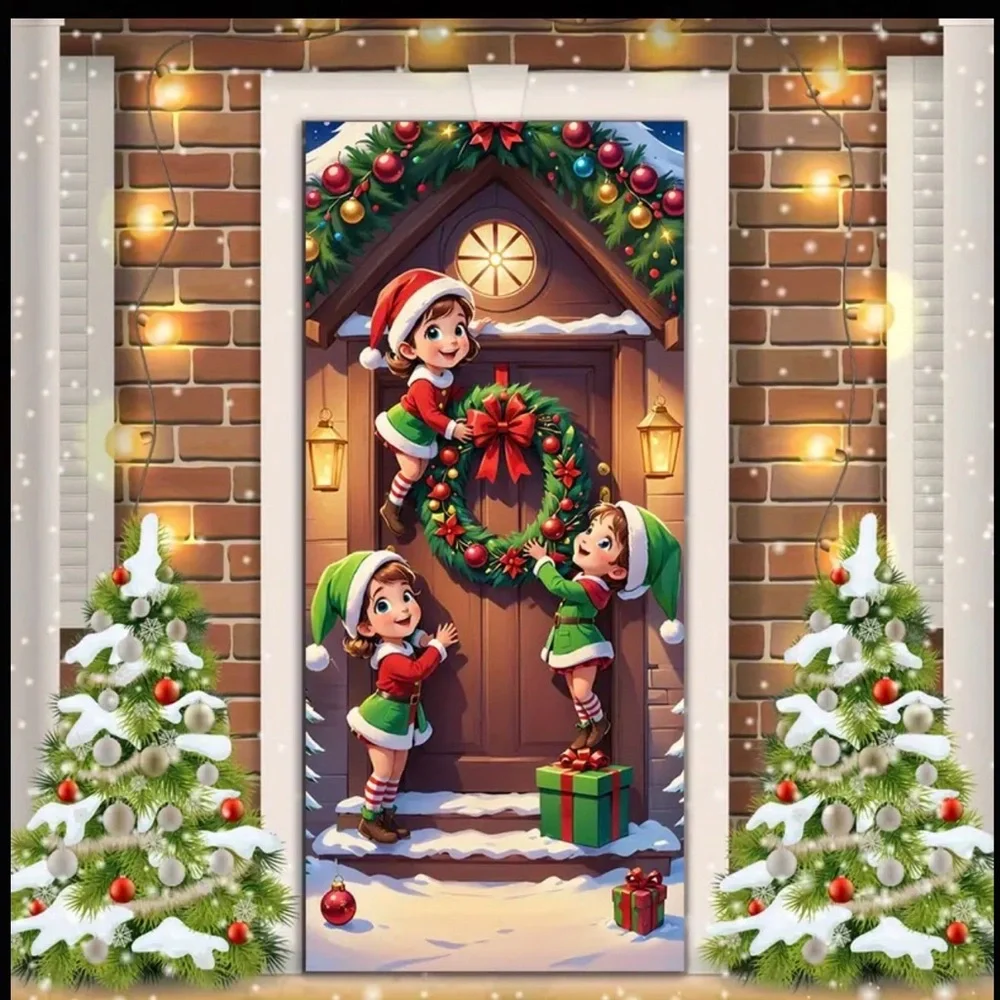 Festive Holiday Door Mural with Elves